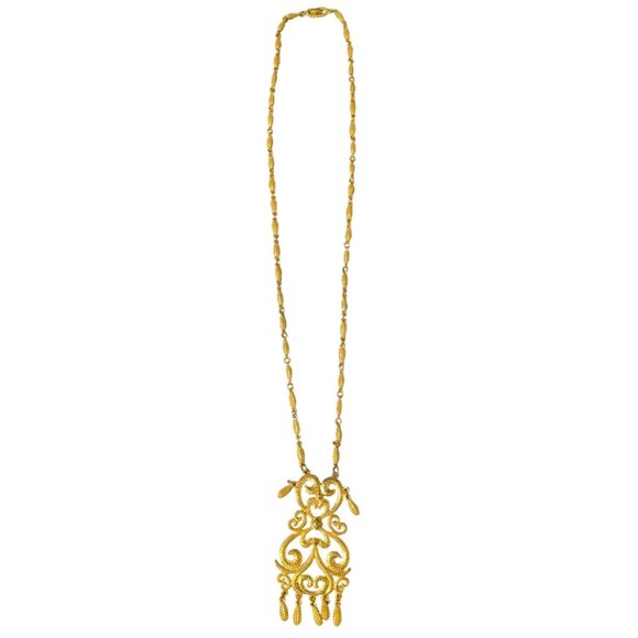 Vintage Gold-Tone D'orlan Pendant Necklace w/ Ornate Filigree Design 13" Chain - Picture 1 of 7